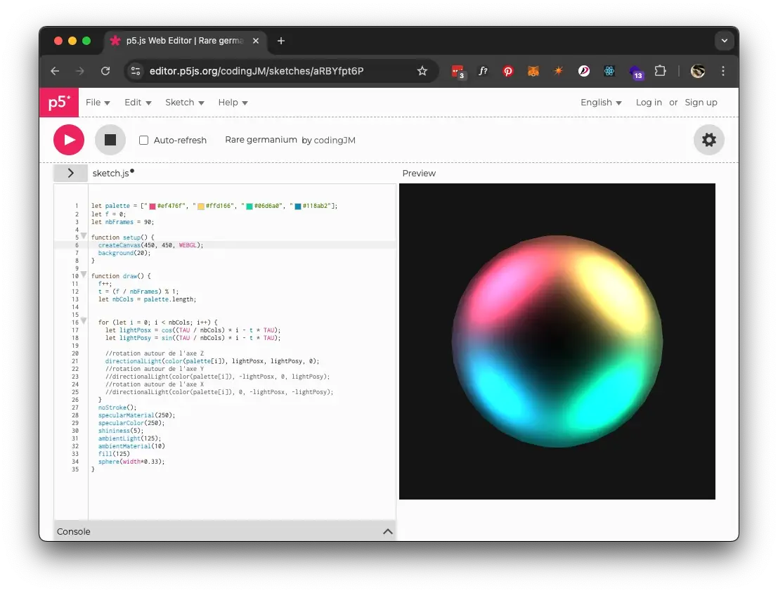 Open basic code of light system in p5.js editor